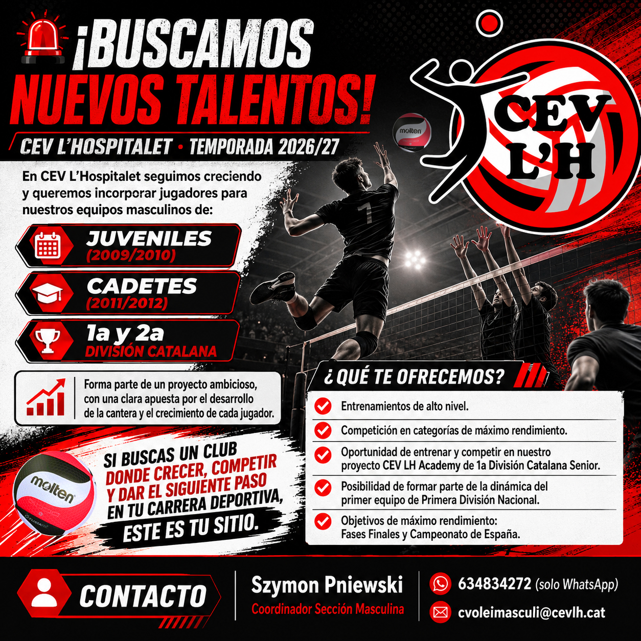 🚨 ¡En el CEV L'Hospitalet buscamos nuevos talentos para la temporada 2026/27! 🏐